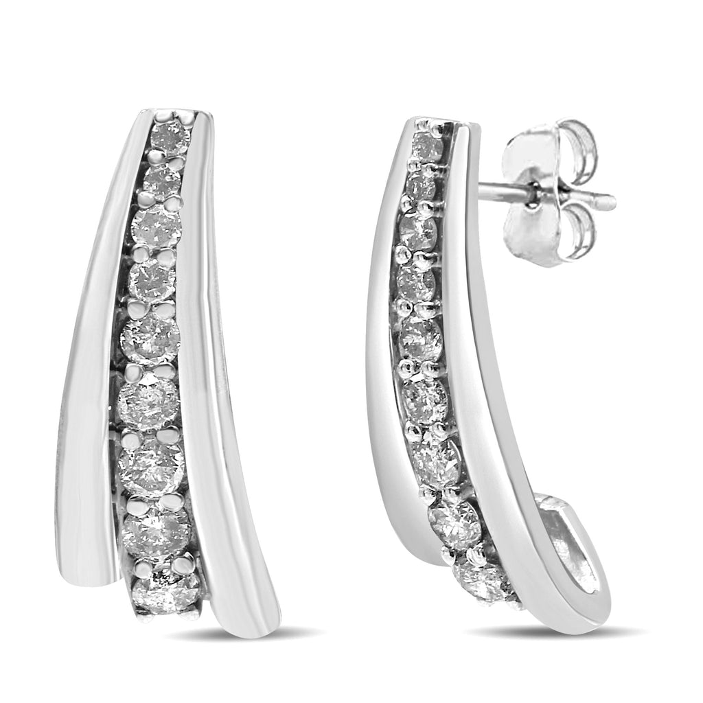 .925 Sterling Silver 1 Cttw Round Diamond Graduated Huggie Earrings (I2-I3 Clarity, I-J Color)-0