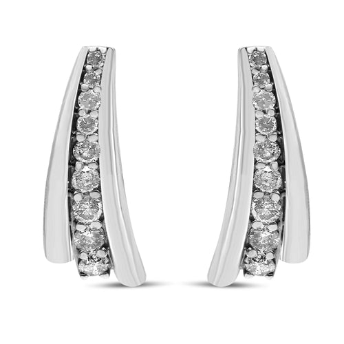 .925 Sterling Silver 1 Cttw Round Diamond Graduated Huggie Earrings (I2-I3 Clarity, I-J Color)-1