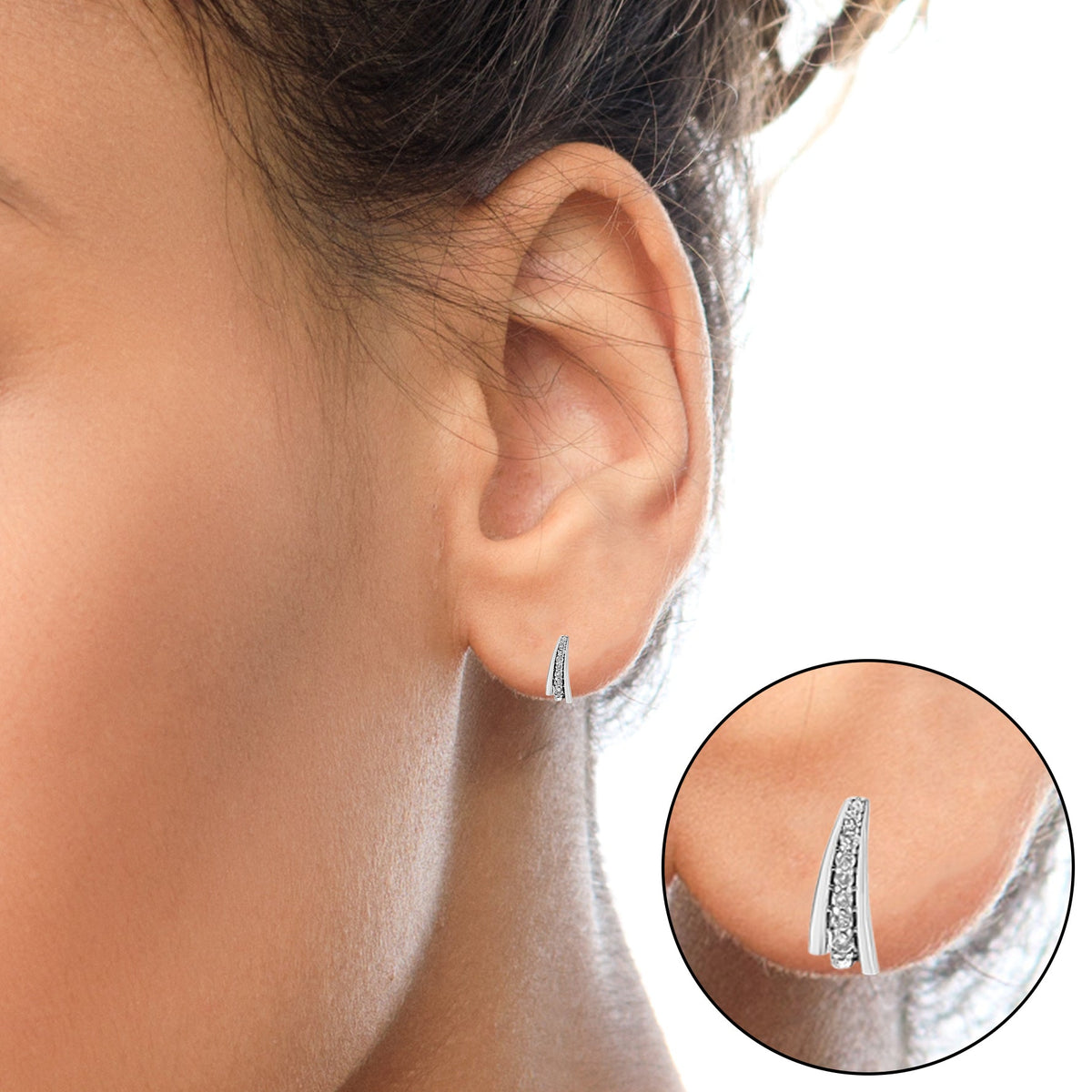.925 Sterling Silver 1 Cttw Round Diamond Graduated Huggie Earrings (I2-I3 Clarity, I-J Color)-2
