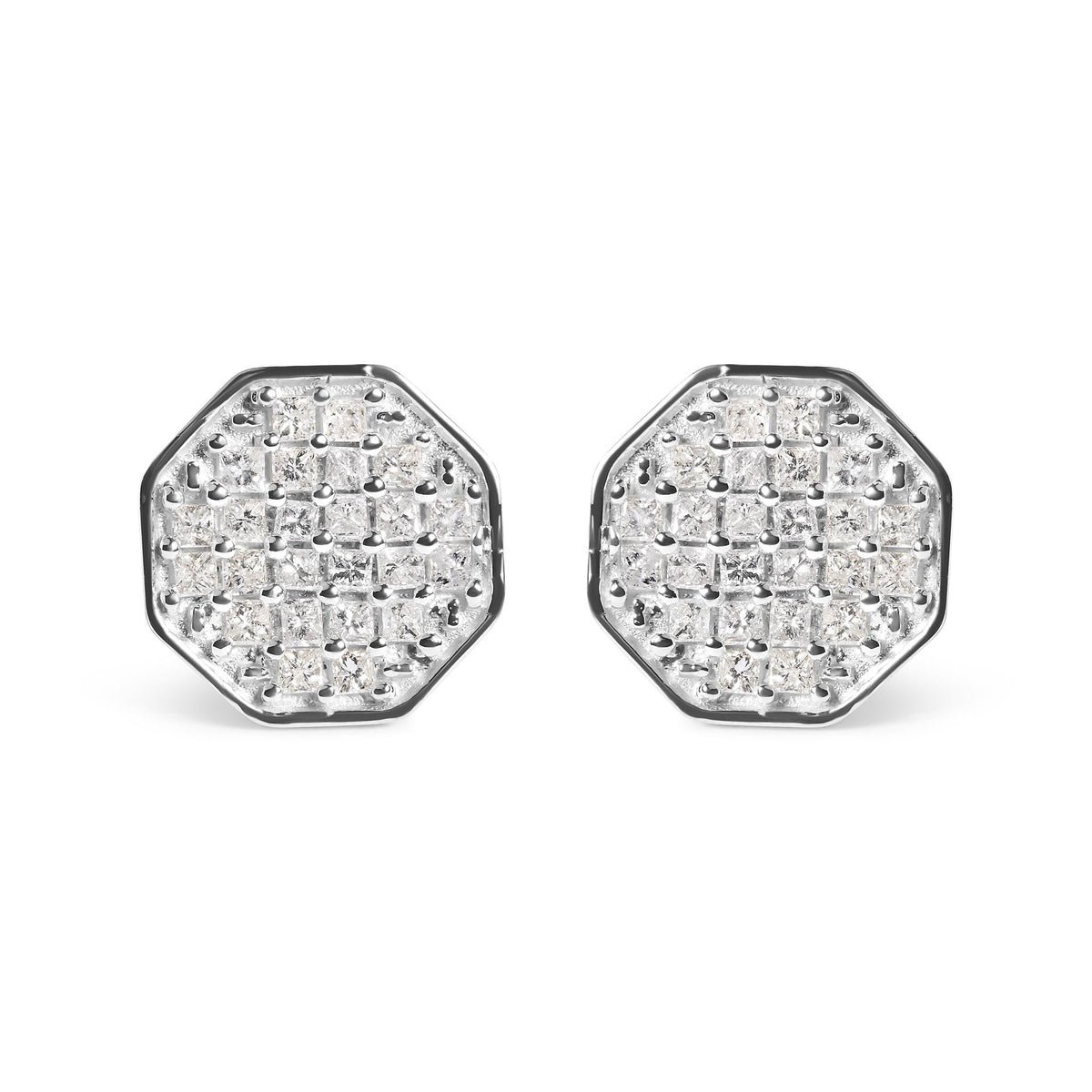 10K White Gold 7/8 Cttw Princess Diamond Composite Octagon Shaped Stud Earrings (I-J Color, I1-I2 Clarity)-0