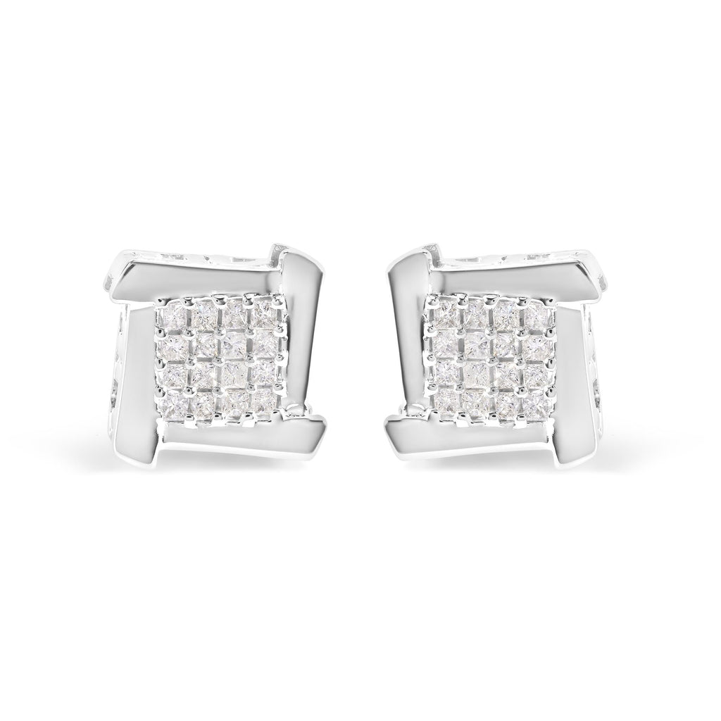 10K White Gold 1/2 Cttw Composite  Princess Diamond Square and Swirl Stud Earrings (I-J Color, I1-I2 Clarity)-0