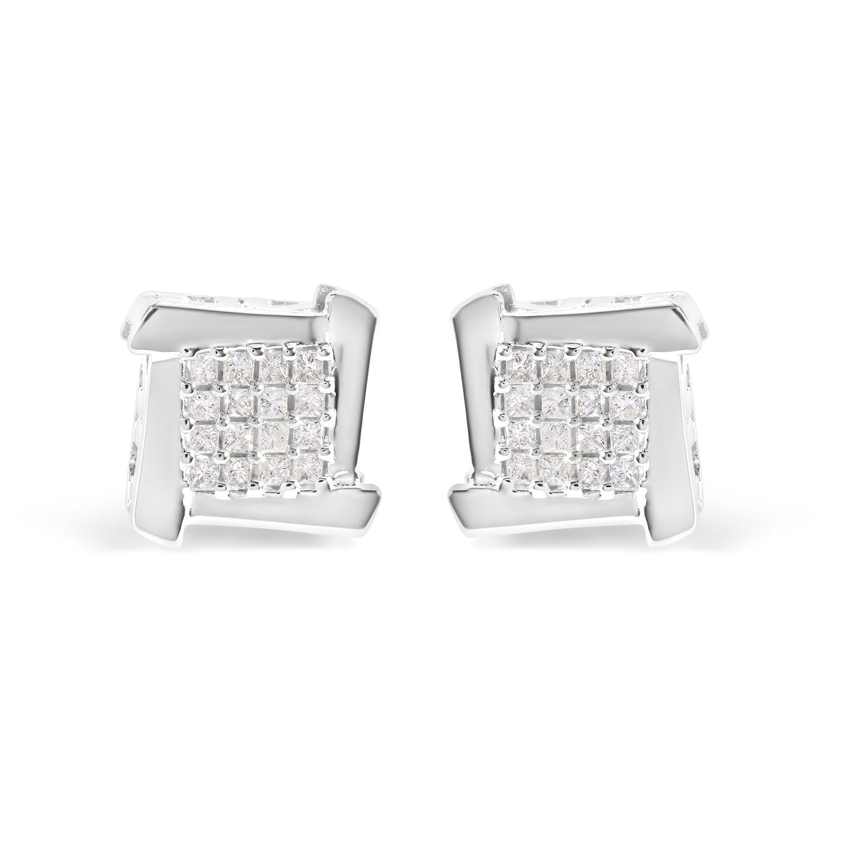 10K White Gold 1/2 Cttw Composite  Princess Diamond Square and Swirl Stud Earrings (I-J Color, I1-I2 Clarity)-0