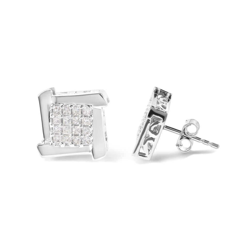 10K White Gold 1/2 Cttw Composite  Princess Diamond Square and Swirl Stud Earrings (I-J Color, I1-I2 Clarity)-3