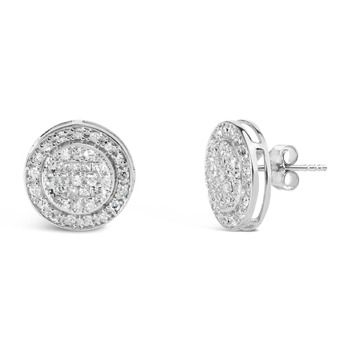 .925 Sterling Silver 3/4 Cttw Diamond Composite and Halo Stud Earrings (H-I Color, SI1-SI2 Clarity)-1