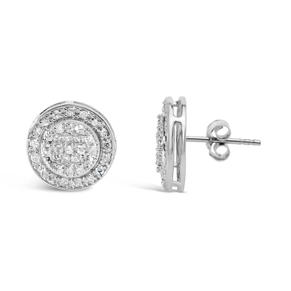 .925 Sterling Silver 3/4 Cttw Diamond Composite and Halo Stud Earrings (H-I Color, SI1-SI2 Clarity)-3