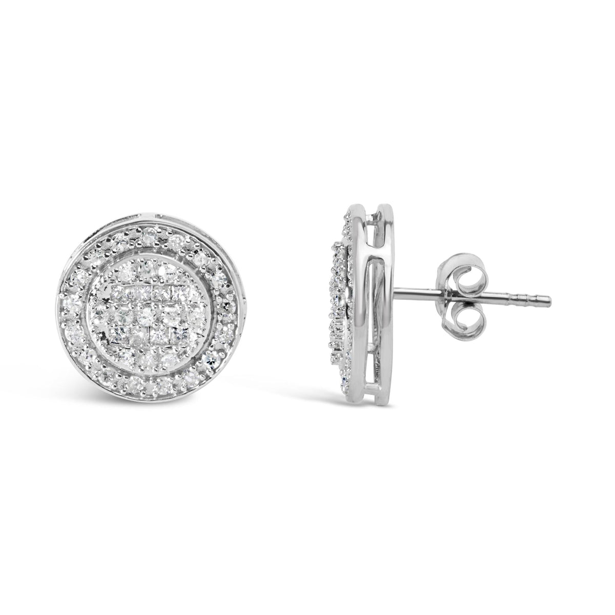 .925 Sterling Silver 3/4 Cttw Diamond Composite and Halo Stud Earrings (H-I Color, SI1-SI2 Clarity)-3