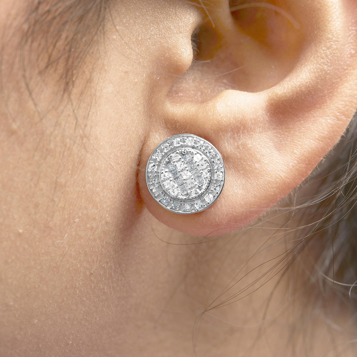 .925 Sterling Silver 3/4 Cttw Diamond Composite and Halo Stud Earrings (H-I Color, SI1-SI2 Clarity)-2