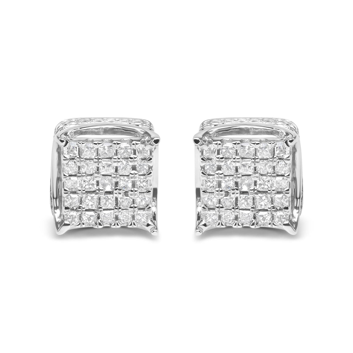 10K White Gold 1/2 Cttw Princess Cut Diamond Square Shaped Multi Stone Stud Earrings (H-I Color, SI1-SI2 Clarity)-0