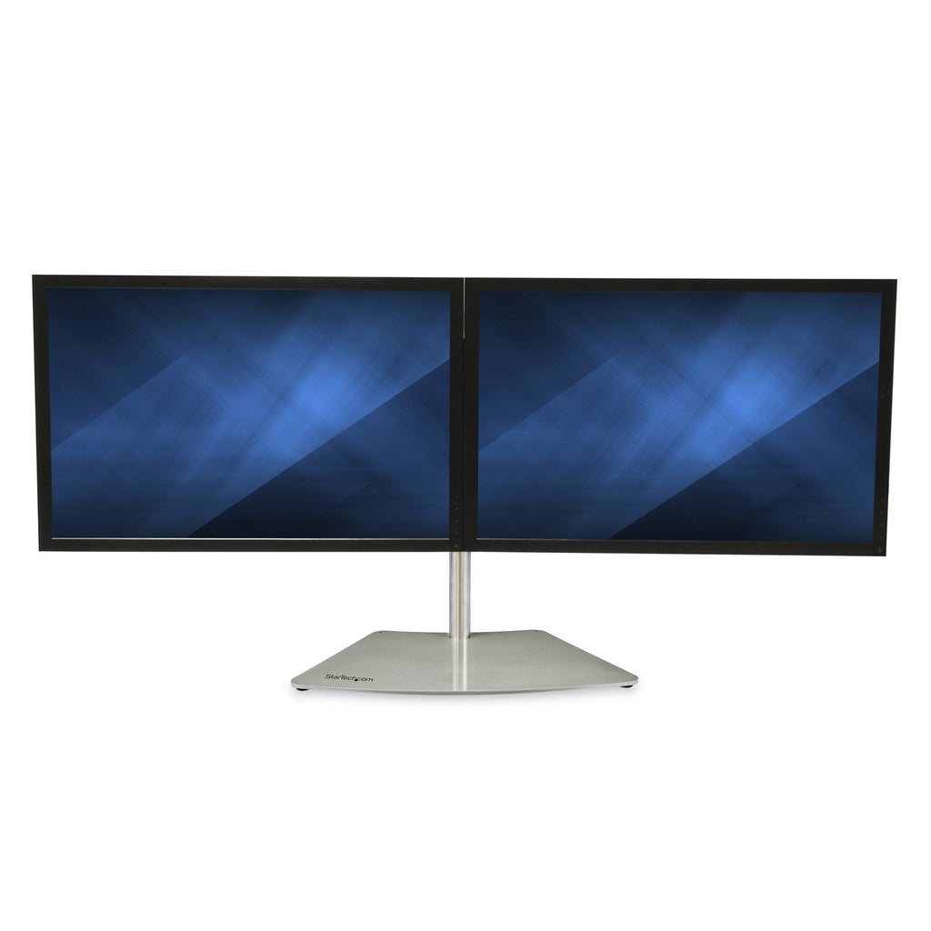 Star Tech Dual Monitor Stand - Ergonomic Free Standing Dual Monitor Desktop Stand for two 24" VESA Mount Displays - Synchronized Height Adjustable - Double Monitor Pole Mount - Silver