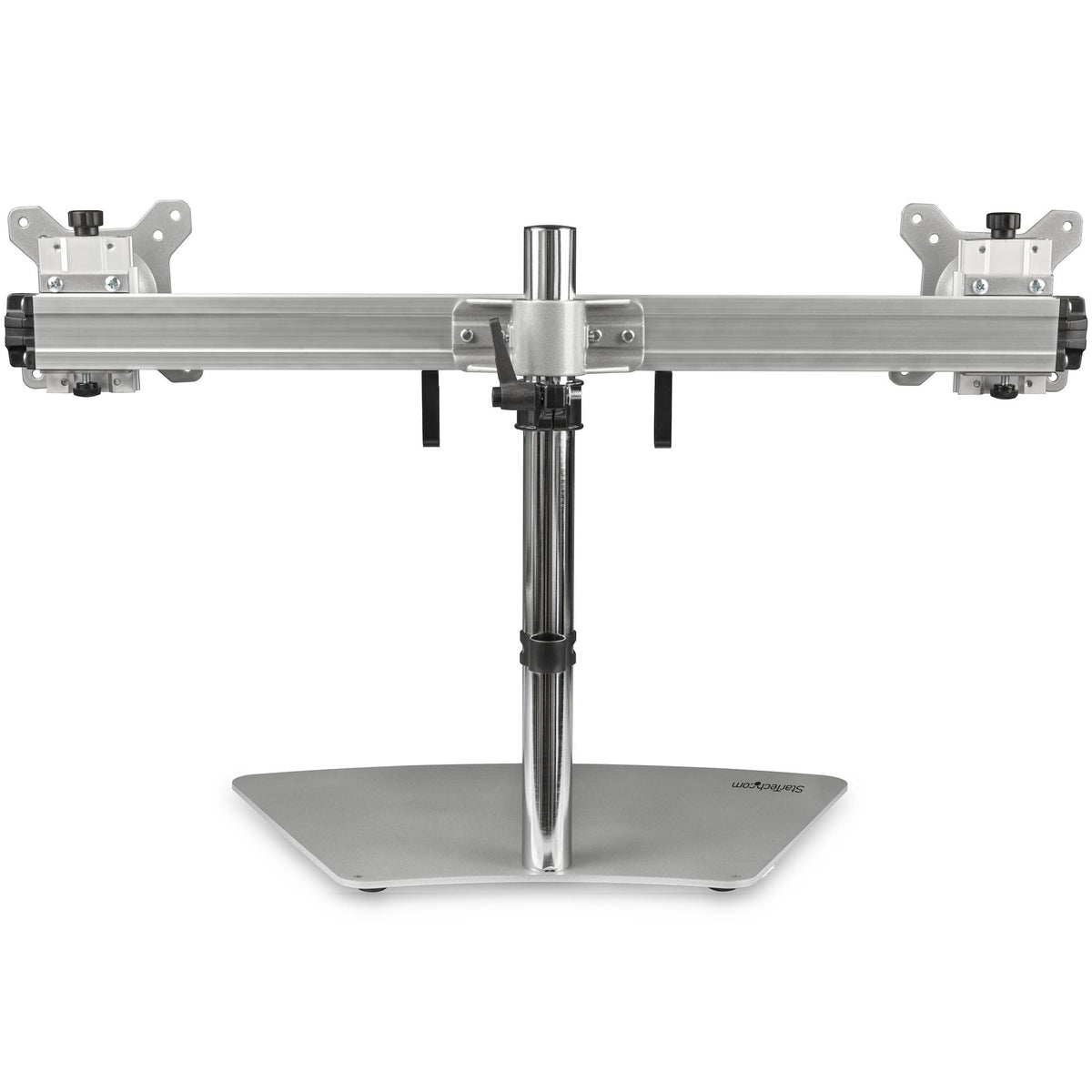 Star Tech Dual Monitor Stand - Ergonomic Free Standing Dual Monitor Desktop Stand for two 24" VESA Mount Displays - Synchronized Height Adjustable - Double Monitor Pole Mount - Silver