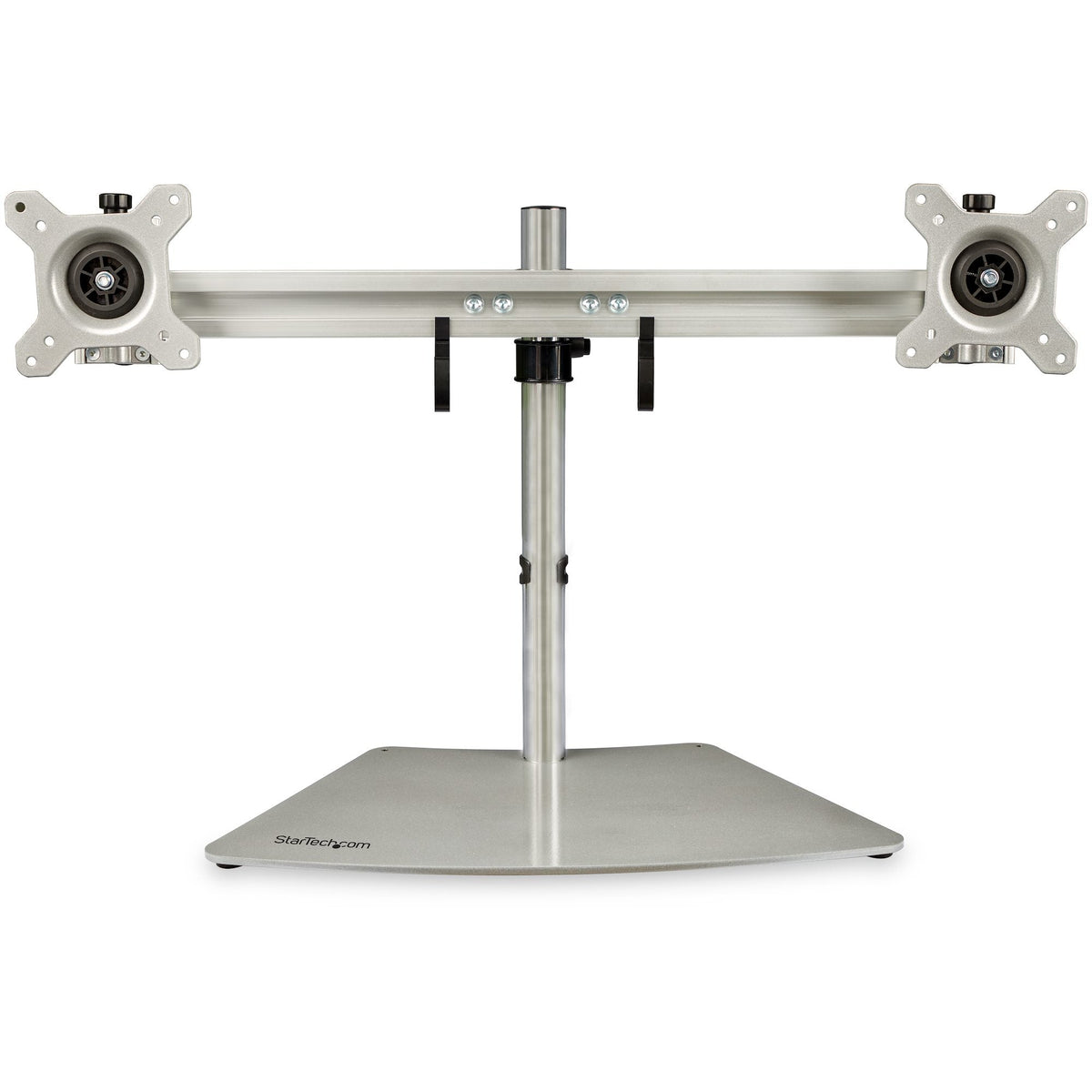 Star Tech Dual Monitor Stand - Ergonomic Free Standing Dual Monitor Desktop Stand for two 24" VESA Mount Displays - Synchronized Height Adjustable - Double Monitor Pole Mount - Silver