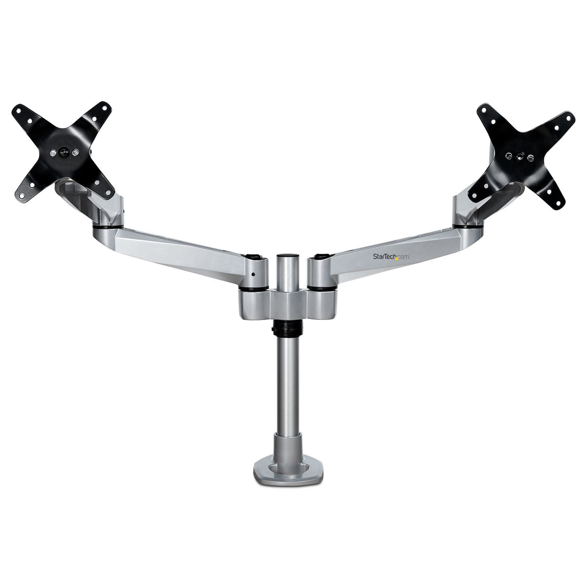Star Tech Desk Mount Dual Monitor Arm - Premium Articulating Monitor Arm - up to 30” VESA Mount Displays - Height Adjustable Monitor Mount - Rotate/Tilt/Swivel - Clamp/Grommet - Silver