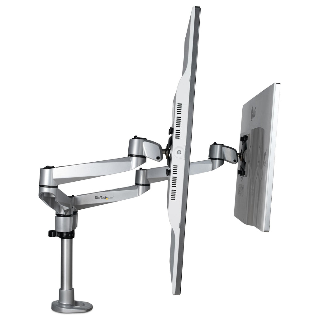 Star Tech Desk Mount Dual Monitor Arm - Premium Articulating Monitor Arm - up to 30” VESA Mount Displays - Height Adjustable Monitor Mount - Rotate/Tilt/Swivel - Clamp/Grommet - Silver