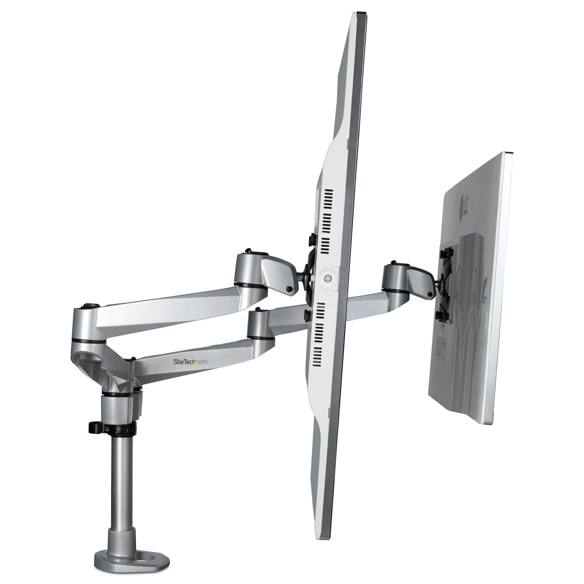 Star Tech Desk Mount Dual Monitor Arm - Premium Articulating Monitor Arm - up to 30” VESA Mount Displays - Height Adjustable Monitor Mount - Rotate/Tilt/Swivel - Clamp/Grommet - Silver