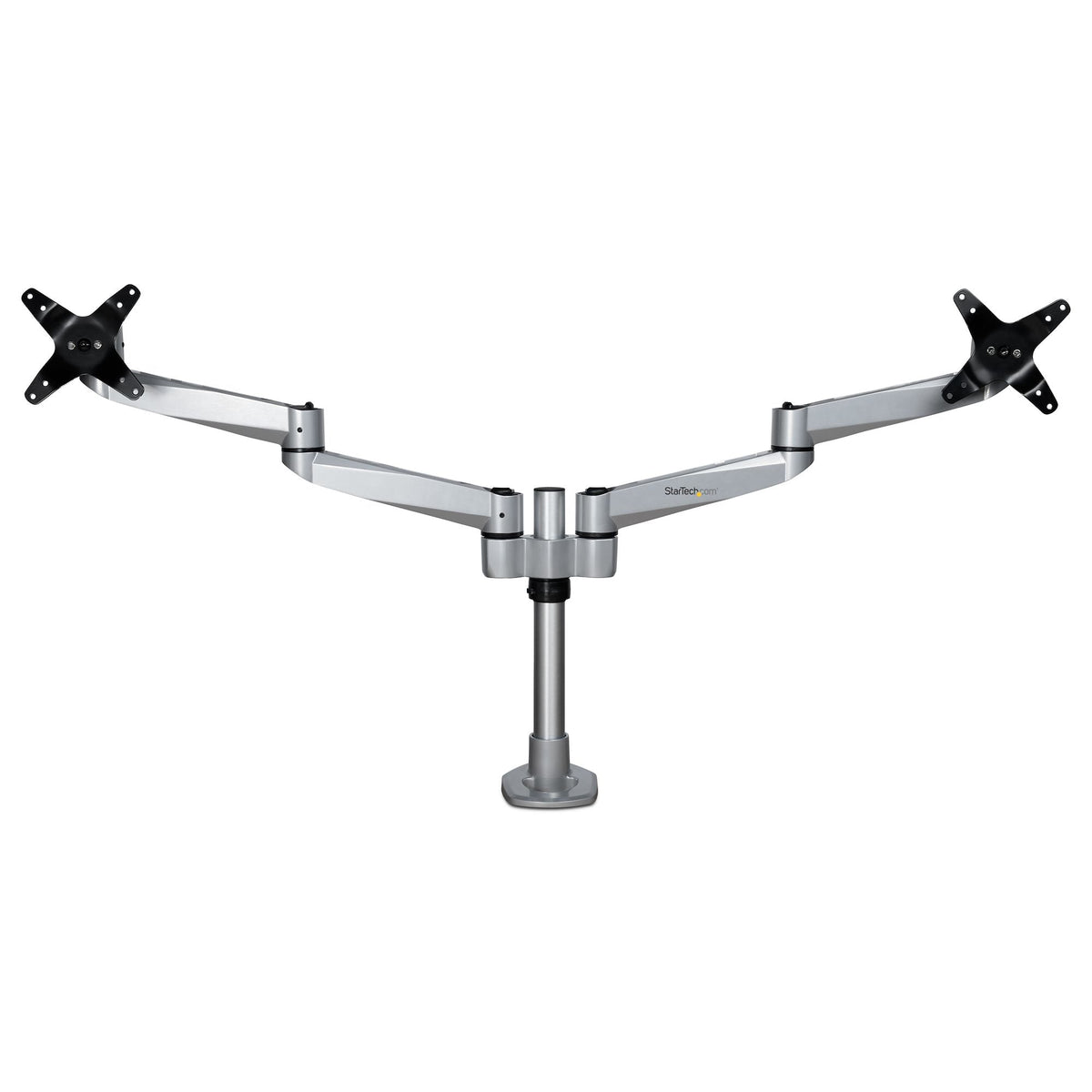 Star Tech Desk Mount Dual Monitor Arm - Premium Articulating Monitor Arm - up to 30” VESA Mount Displays - Height Adjustable Monitor Mount - Rotate/Tilt/Swivel - Clamp/Grommet - Silver
