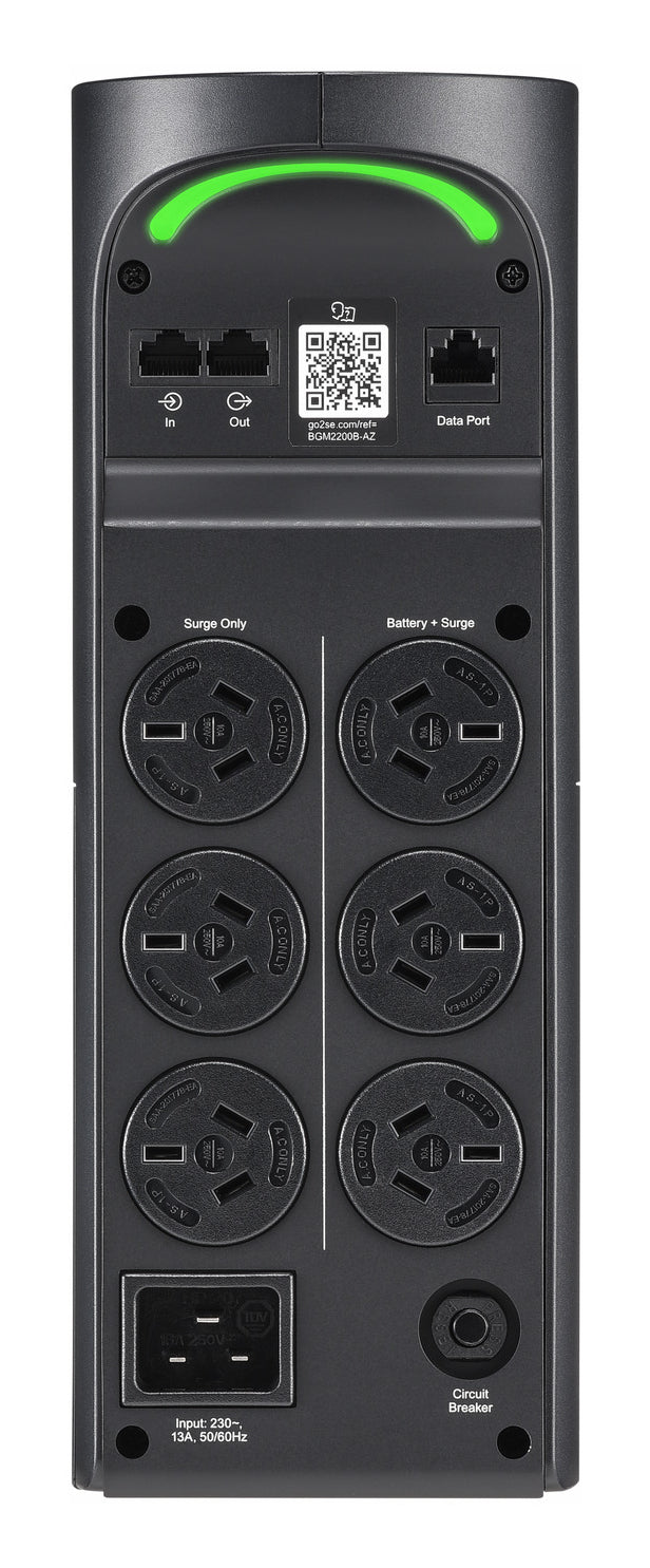 APC Back-UPS Pro for Gaming, 2200VA/1320W, Tower, 230V, 2x UK and 2x IEC C13 outlets, RGB Lights, Pure Sine Wave, Arctic (White)