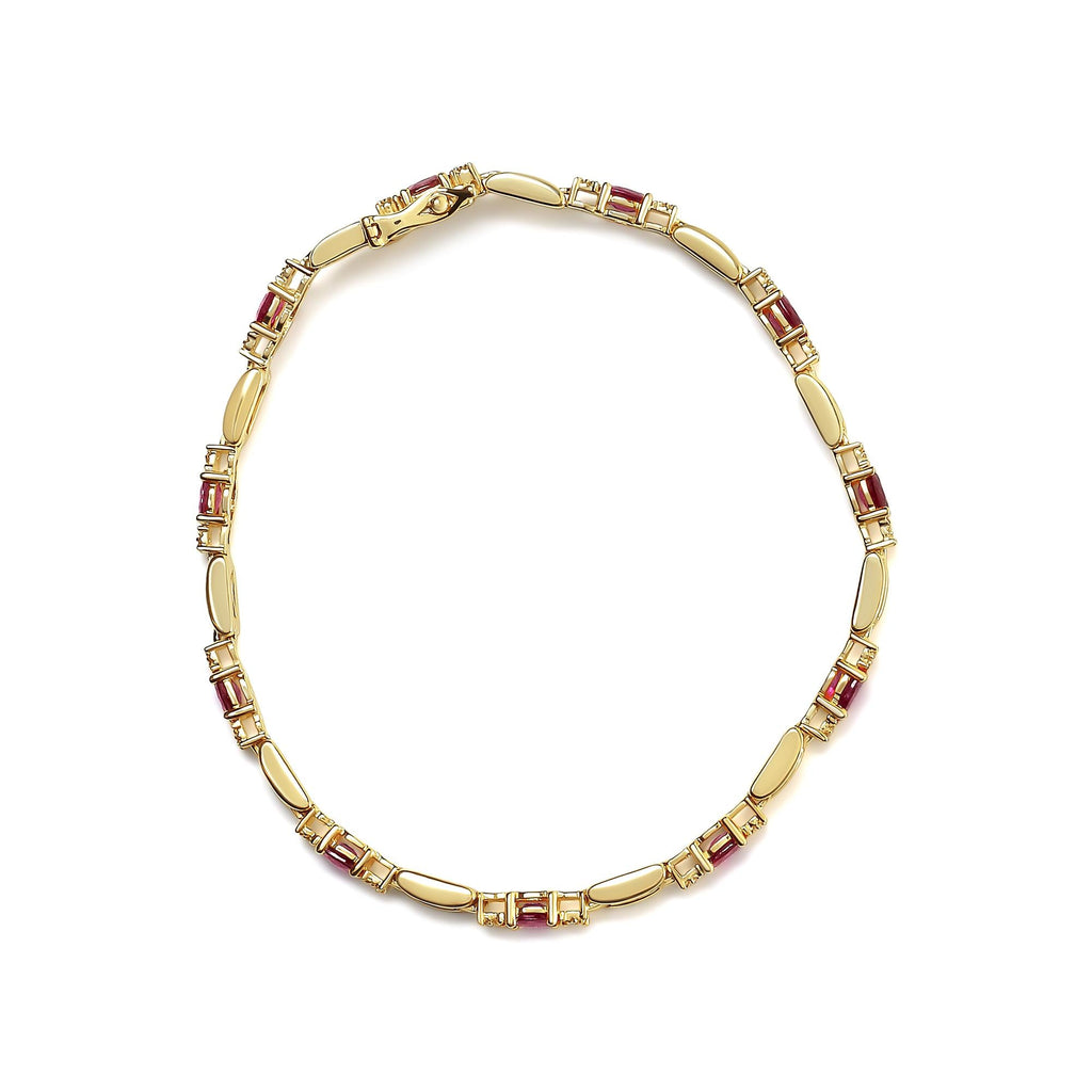 10K Yellow Gold Oval Ruby and 1/10 Cttw Diamond Bar Prong Set Bracelet (H-I Color, SI1-SI2 Clarity)  - Size 7"-3