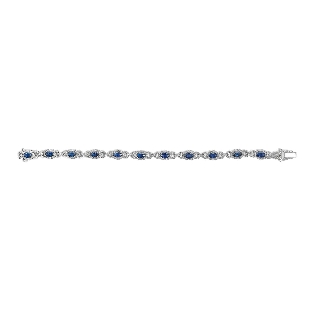 14K White Gold Vintage-Inspired Oval Blue Sapphire & Diamond Link Bracelet-3