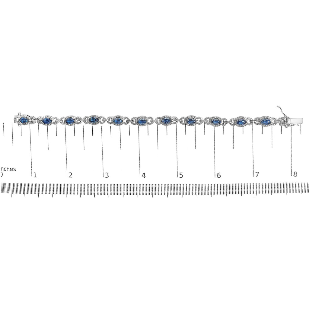 14K White Gold Vintage-Inspired Oval Blue Sapphire & Diamond Link Bracelet-4