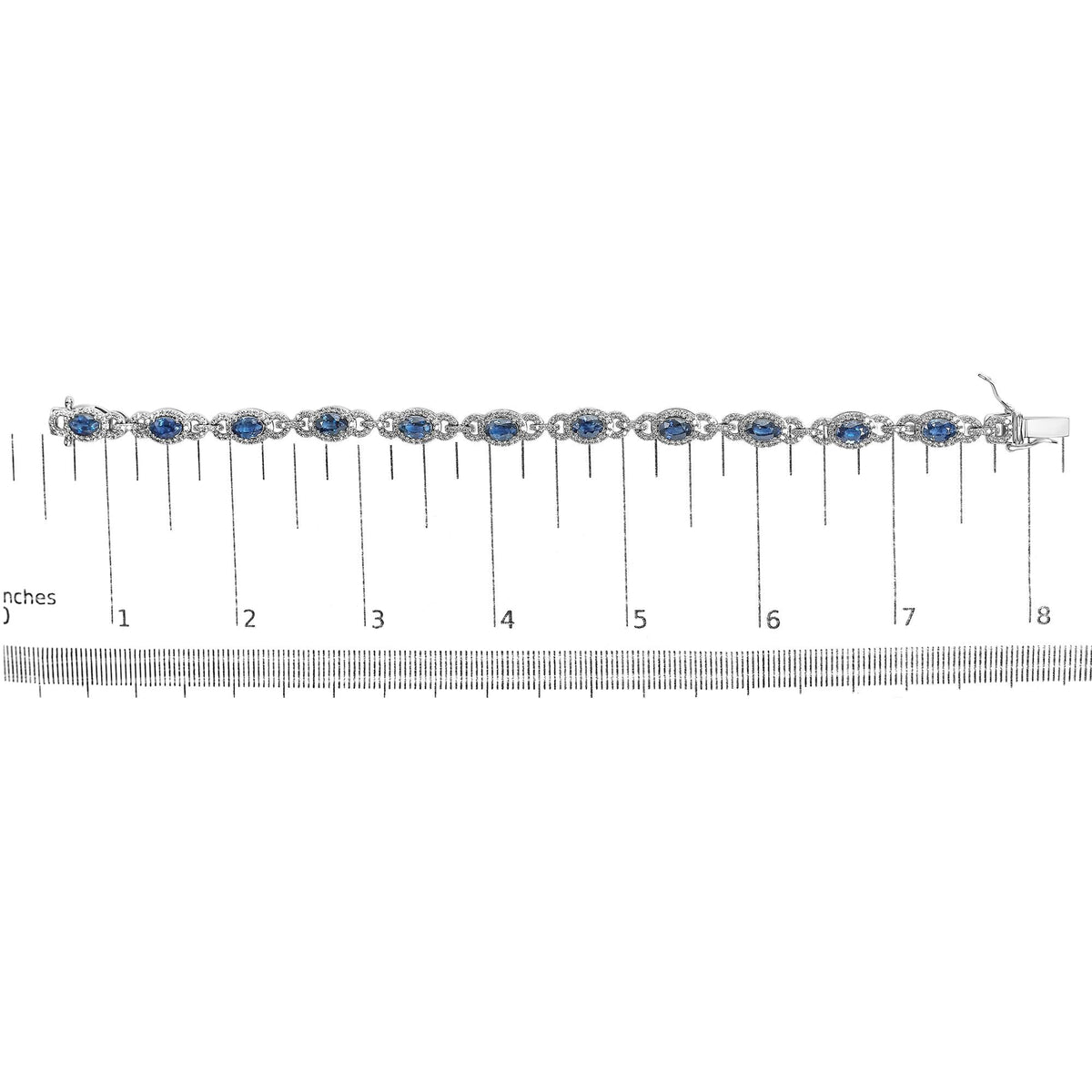 14K White Gold Vintage-Inspired Oval Blue Sapphire & Diamond Link Bracelet-4