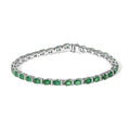 14K White Gold Alternating Oval Green Emerald and Diamond Tennis Bracelet-0