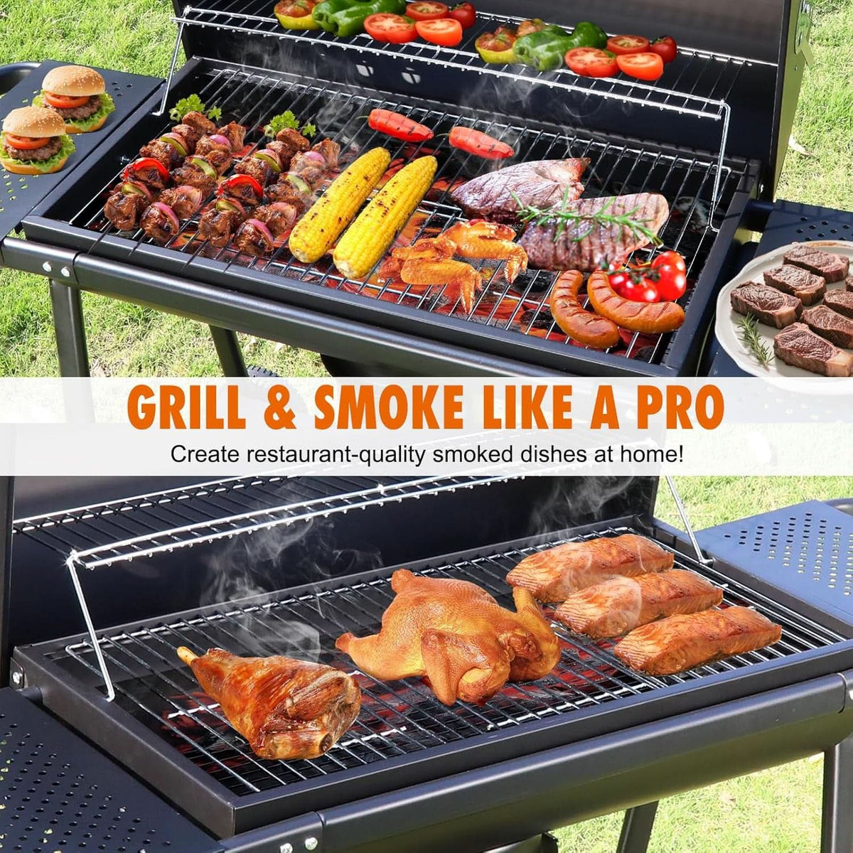 Charcoal Barrel Grill Featuring Extra Wide Side Tables-3
