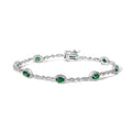 10K White Gold Oval Green Emerald & Diamond Alternating Link Bracelet-0