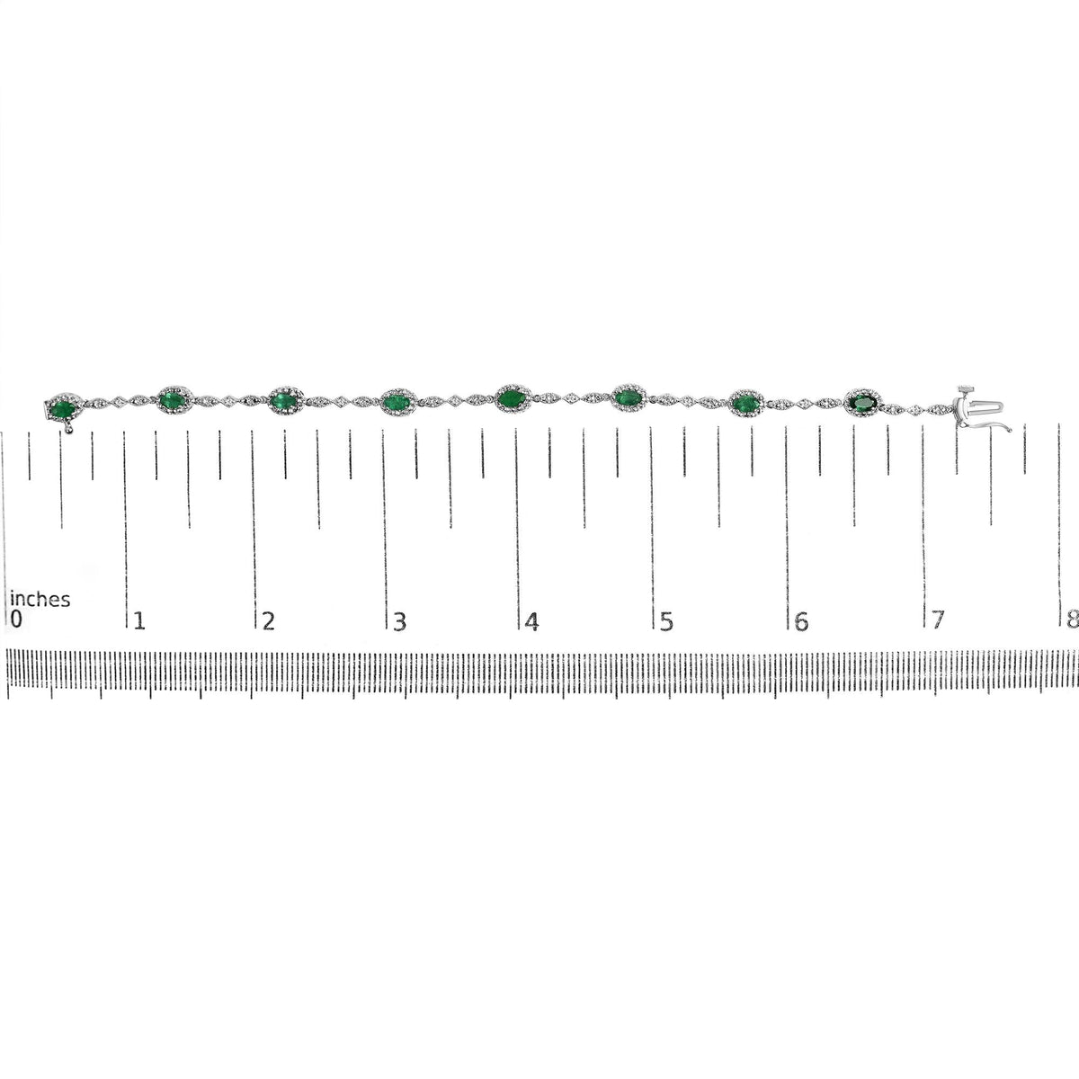 10K White Gold Oval Green Emerald & Diamond Alternating Link Bracelet-4