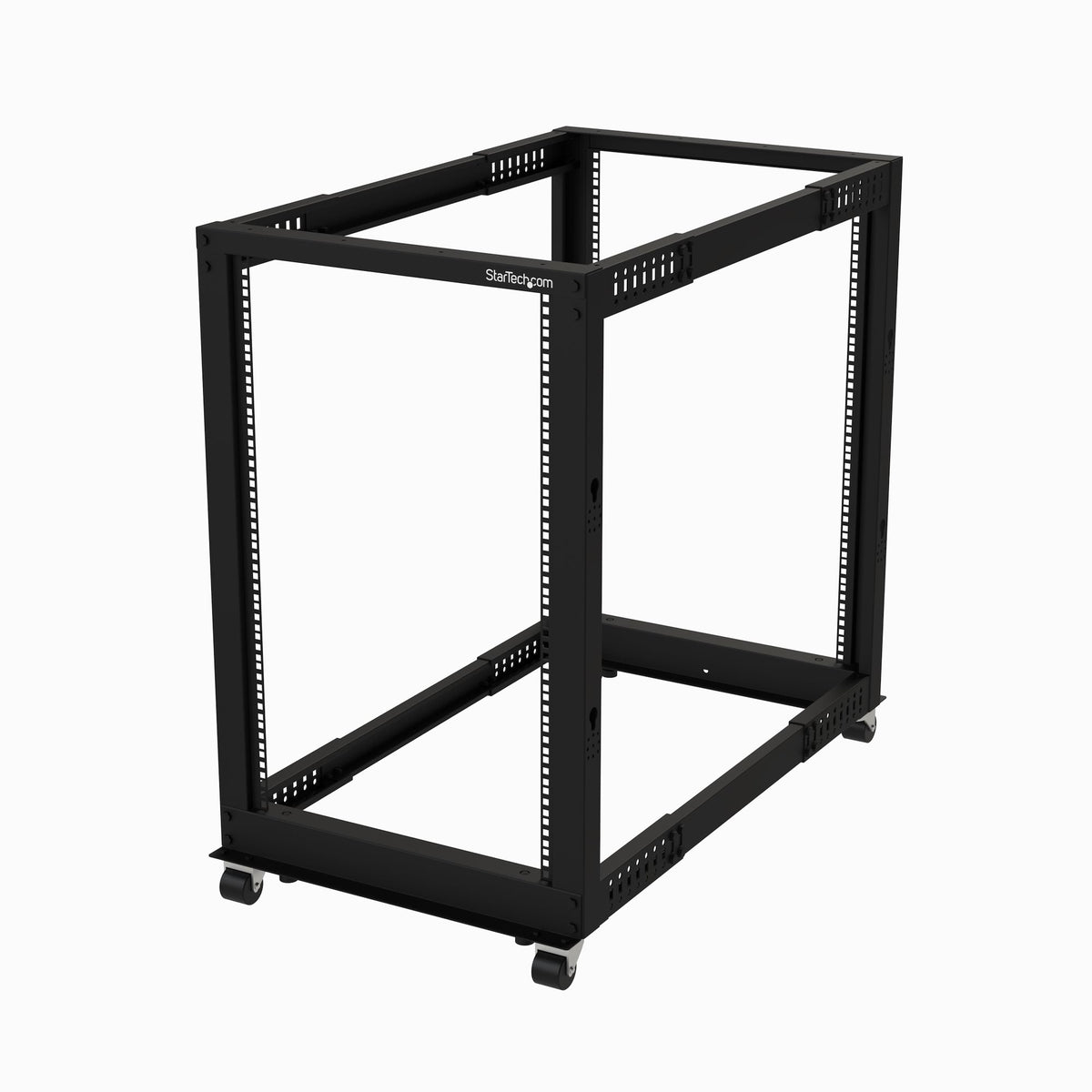 Star Tech 4-Post 18U Mobile Open Frame Server Rack, Four Post 19" Network Rack with Wheels, Rolling Rack with Adjustable Depth for Computer/AV/Data/IT Equipment - Casters, Leveling Feet or Floor Mounting