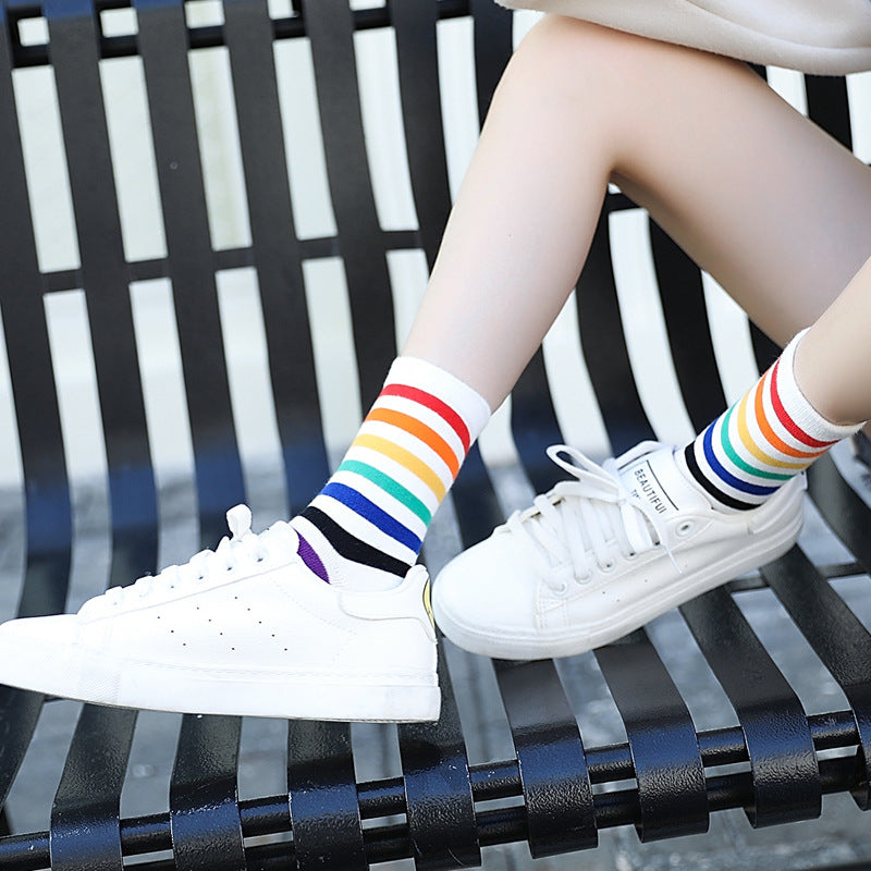 Mid-Calf Striped Rainbow Socks