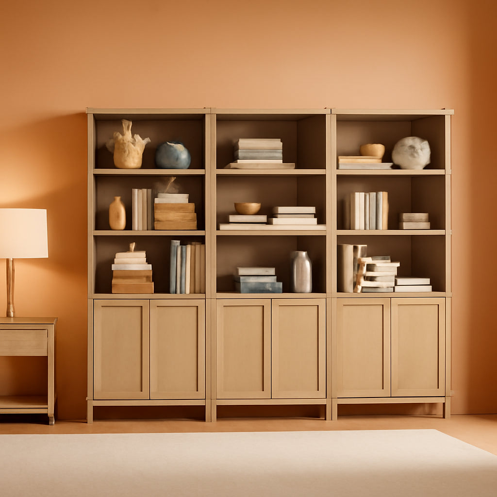 Tall Rattan Bookcase Featuring Five Adjustable Shelves