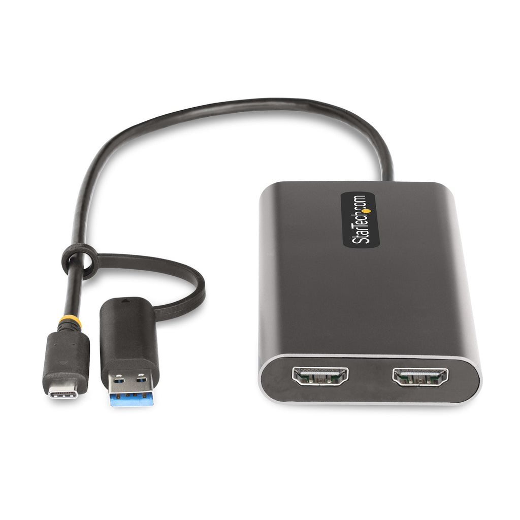 Star Tech USB-C to Dual-HDMI Adapter - USB-C or A to 2x HDMI - 4K 60Hz - 100W Power Delivery Pass-Through - 1ft (30cm) Built-in Cable - USB to HDMI Multi-Monitor Converter for Laptop - TAA
