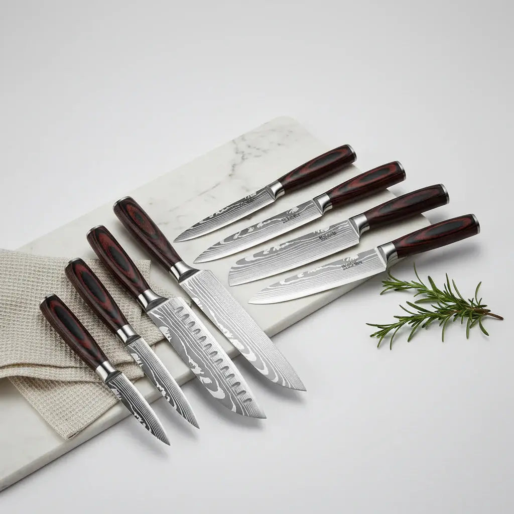8-Piece Premium Stainless Steel Kitchen Knife Set with Wooden Handles