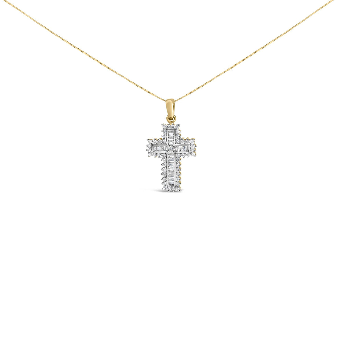 14K Yellow Gold 2.0 Cttw Multi-Row Diamond Cross Pendant Necklace-0