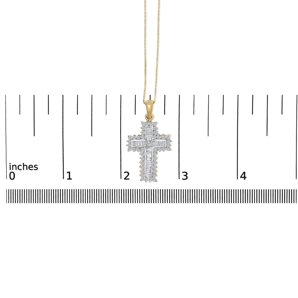 14K Yellow Gold 2.0 Cttw Multi-Row Diamond Cross Pendant Necklace-4