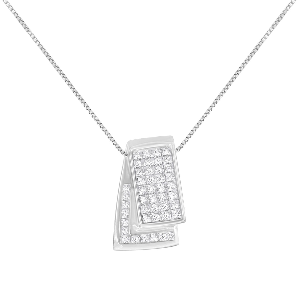 14K Gold 1.0 Cttw Princess Cut Diamond Two Tone Foldover Box Pendant 18” Box Chain Necklace (H-I Color, SI2-I1 Clarity)-1