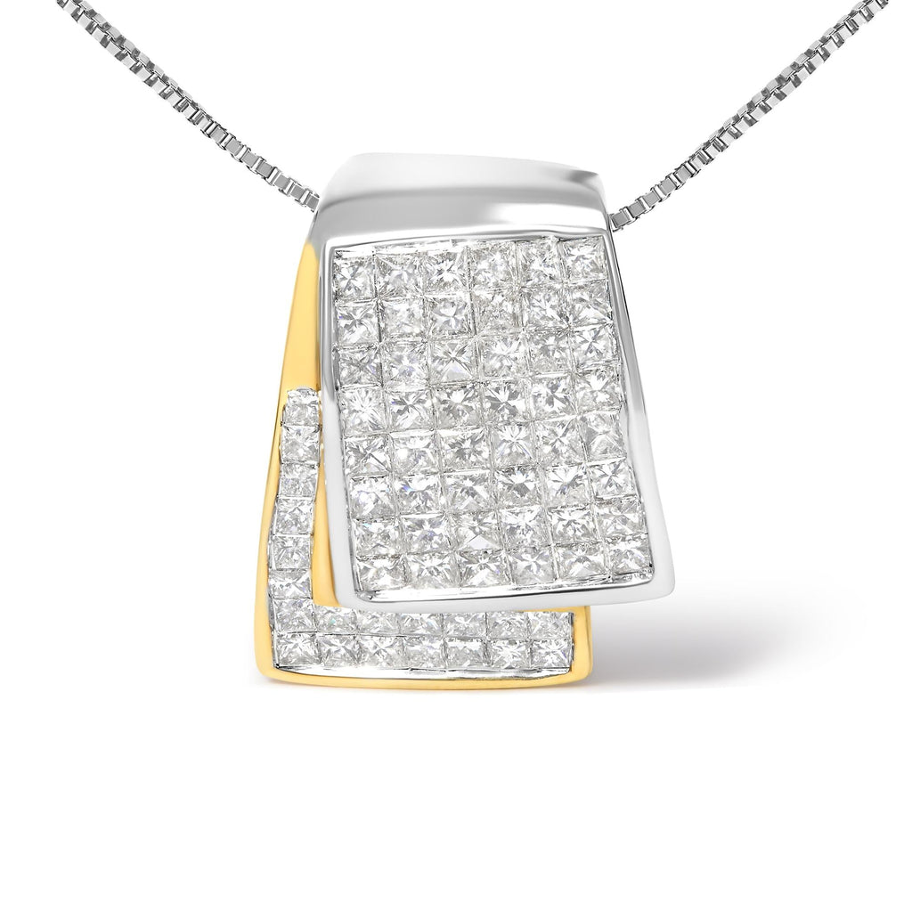14K White and Yellow Gold 2.0 Cttw Princess Cut Diamond Two Tone Foldover Box Pendant 18” Box Chain Necklace (H-I Color, SI1-SI2 Clarity)-1