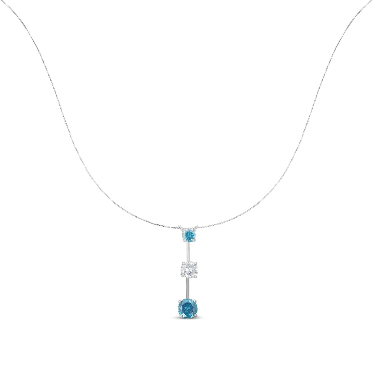 14K White Gold 1 1/2 cttw White and Treated Blue Diamond Pendant Necklace (H-I, I1-I2)-1