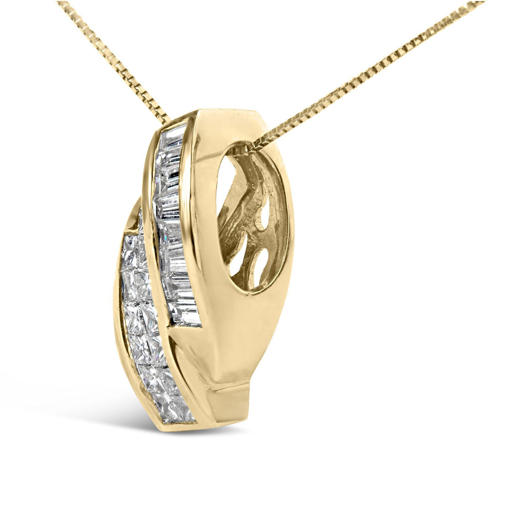 14k Yellow Gold 1 1/3 Cttw Princess and Baguette-cut Diamond Double Curved Pendant Necklace (H-I Color ,VS1-VS2 Clarity) - NO CHAIN INCLUDED-3