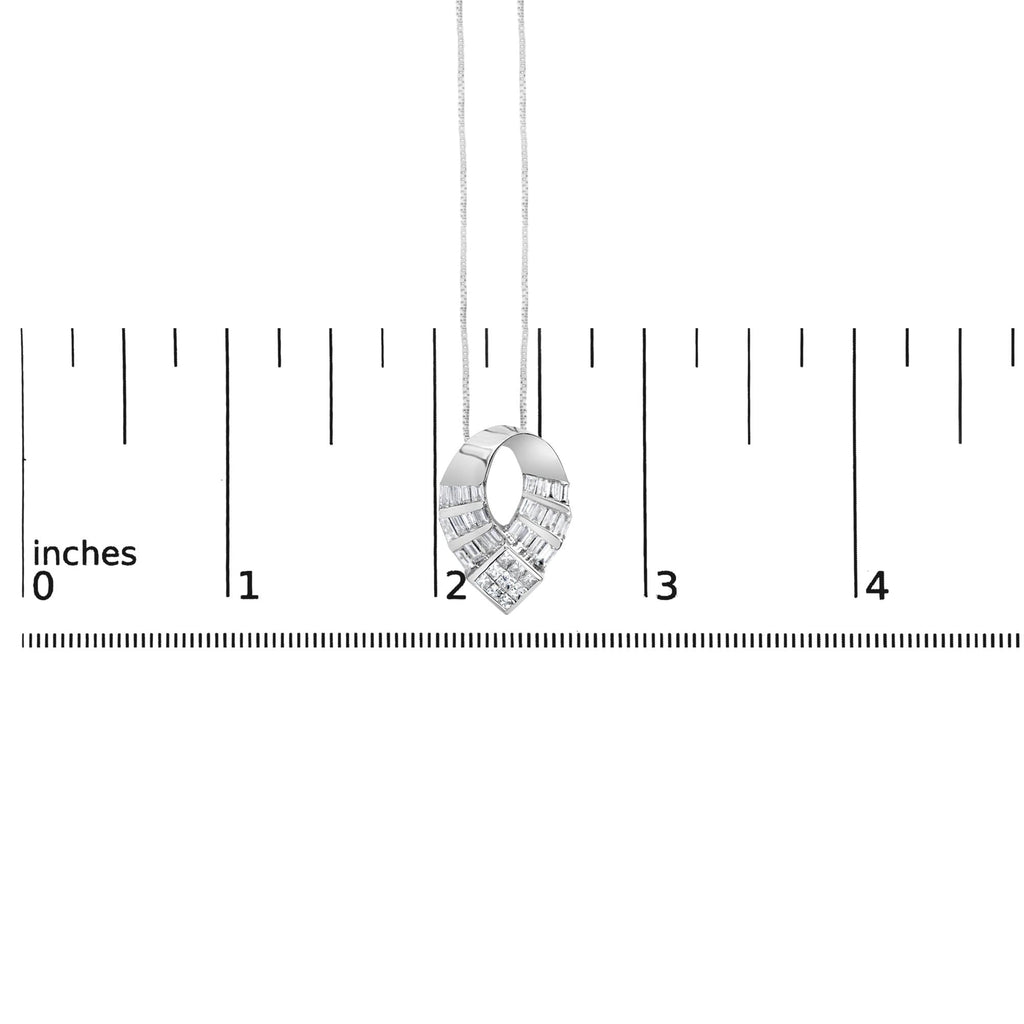 14k White Gold 1 5/8 Cttw Invisible Set Princess and Channel Set Baguette Diamond Curved Oval Shape Pendant Necklace (G-H Color, VS2-SI1 Clarity)-4