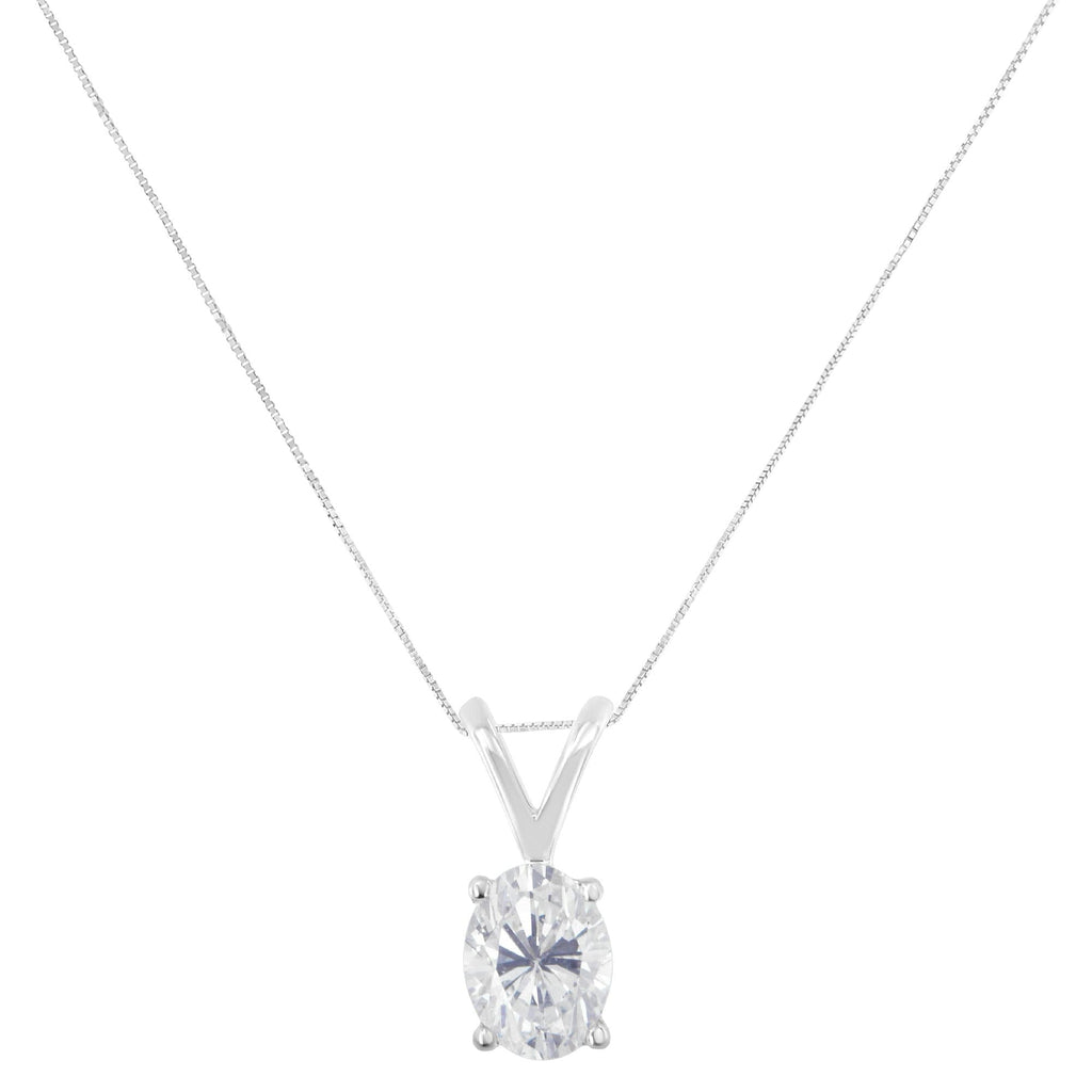 IGI Certified 10K White Gold 3/8 cttw Prong Set Diamond Oval Pendant Necklace (I-J Color, I1 Clarity) - Size 18"-1