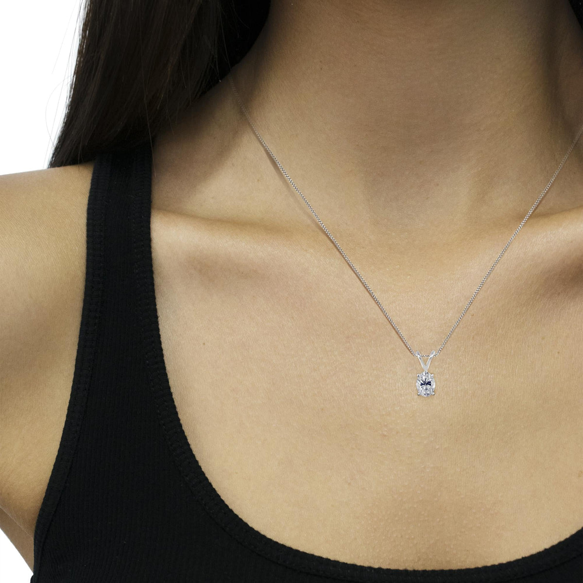 IGI Certified 10K White Gold 3/8 cttw Prong Set Diamond Oval Pendant Necklace (I-J Color, I1 Clarity) - Size 18"-2