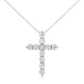 .925 Sterling Silver 1.0 Cttw Prong Set Round-Cut Diamond Cross 18" Pendant Necklace (I-J Color, I2-I3 Clarity)-0