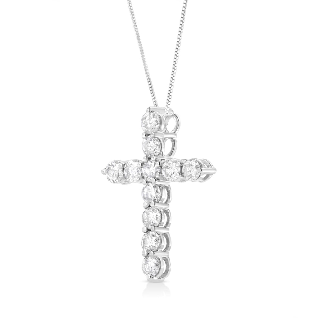 .925 Sterling Silver 1.0 Cttw Prong Set Round-Cut Diamond Cross 18" Pendant Necklace (I-J Color, I2-I3 Clarity)-3