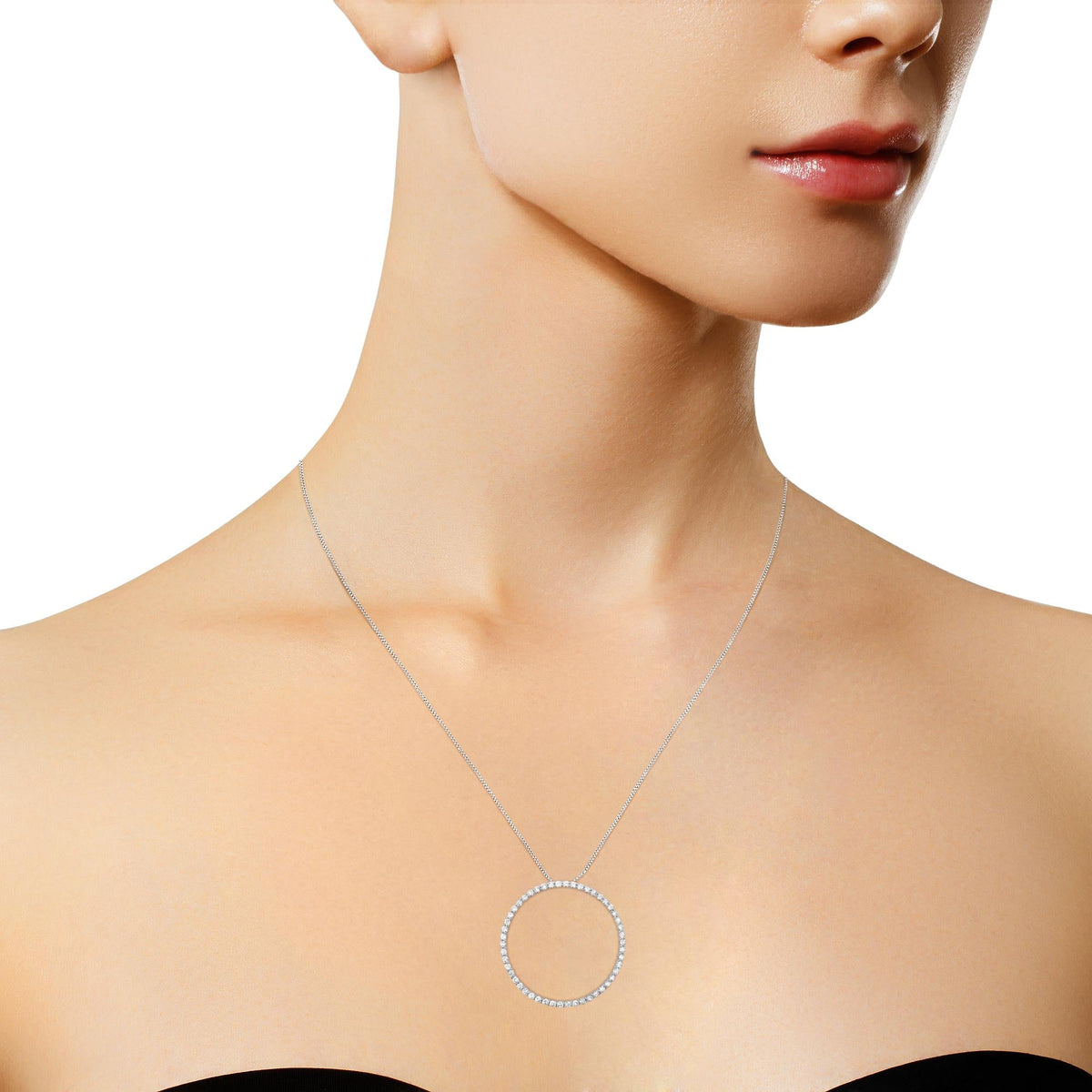 .925 Sterling Silver 4 cttw Prong Set, Round-Cut Diamond Open Circle Hoop 18" Pendant Necklace (J-K Color, I1-I2 Clarity)-2