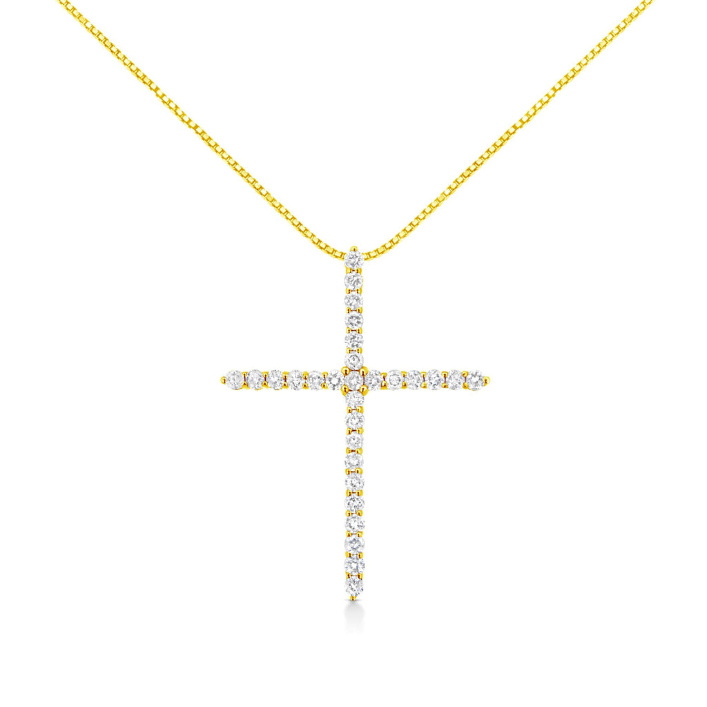 10K Yellow Gold 3.00 cttw Round-Cut Diamond Cross 18" Pendant Necklace (J-K Color, I1-I2 Clarity)-0
