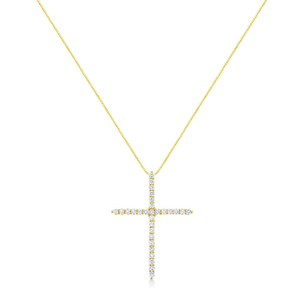10K Yellow Gold 3.00 cttw Round-Cut Diamond Cross 18" Pendant Necklace (J-K Color, I1-I2 Clarity)-1