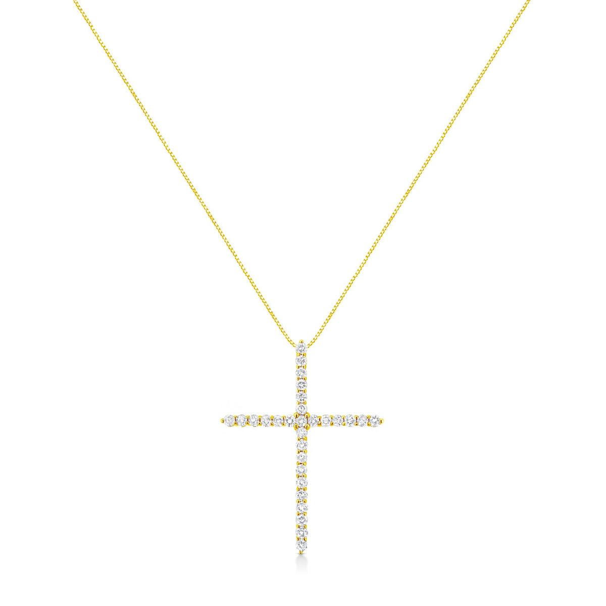10K Yellow Gold 3.00 cttw Round-Cut Diamond Cross 18" Pendant Necklace (J-K Color, I1-I2 Clarity)-1