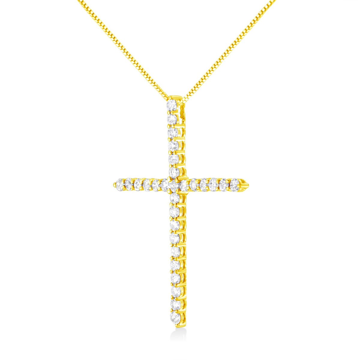 10K Yellow Gold 3.00 cttw Round-Cut Diamond Cross 18" Pendant Necklace (J-K Color, I1-I2 Clarity)-3