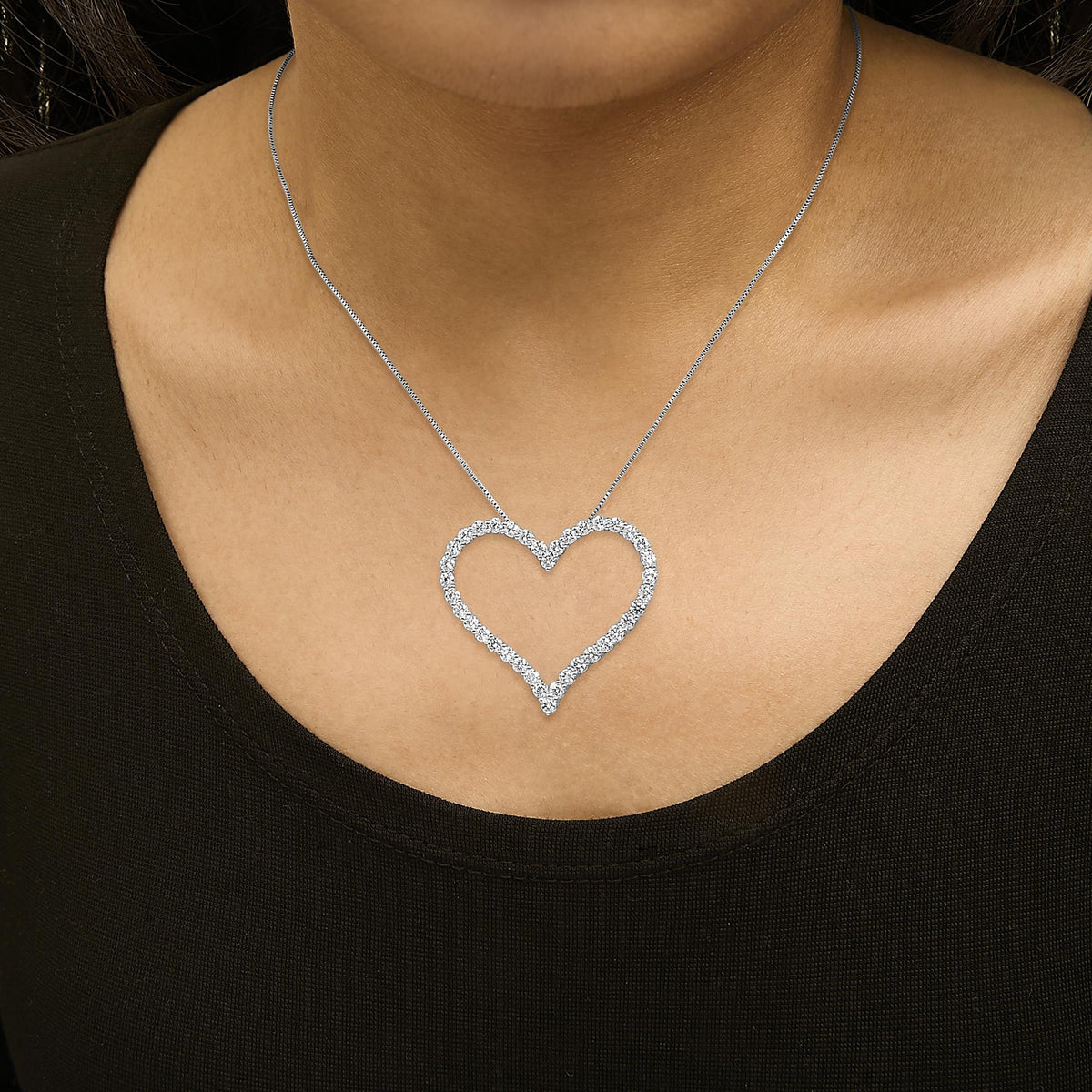 14K White Gold 3.0 Cttw Lab Grown Diamond Open Heart Pendant Necklace-2
